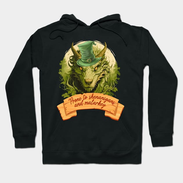 prone to shenanigans and malarkey, green dragon Hoodie by FehuMarcinArt